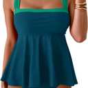 Aidonger Tankini Swimsuit for Women Color Block Tummy Control Two Piece Bathing Suit Slimming Swim Top with Bottom, 2X
