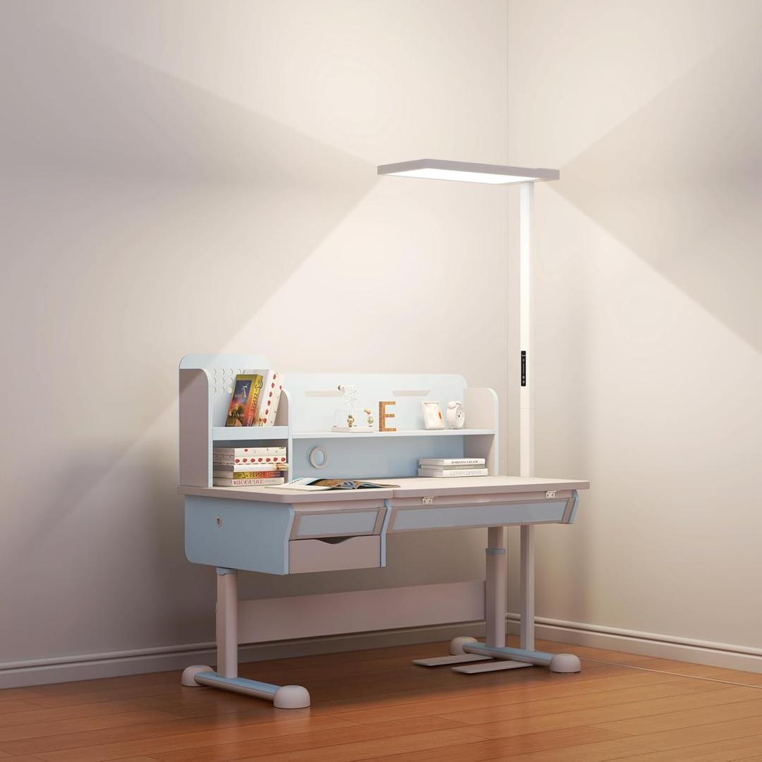TACAHE Eye Care Reading Floor Lamp - 4000K Full Spectrum Neutral White LED - Multiple Diffuse Reflections - Dimmable Touchscreen Panel - Aluminum Standing Lamp for Office - 8200 Lumen - 100W - White