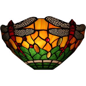 Tiffany Style Dragonfly Sconce Wall Lights Stained Glass Uplighter Shade Wall Lamp Vintage Mediterranean Wall Sconce Lamp for Bedroom Living Room Hallway, 10.6" 7.5",B