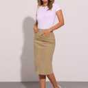 Allegra K Casual Denim Skirt for Women's High Waist Split Back Pockets Midi Jean Skirts (Khaki, L)
