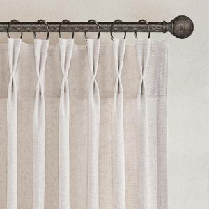 Joywell Pinch Pleat Linen Curtains 94 inches Long 2 Panels Set Back Tab Semi Sheer Light Filtering Elegant Linen Pinch Pleated Drapes with Hooks for Bedroom Living Room Decor 50x94 Natural Beige