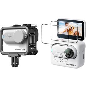 Aluminum Frame Cage with Lens Silicone Corver Case and Screen Protector for Insta360 GO 3,Metal Protective Durable Housing Case with Cold Shoe Mount (Model Number 1)