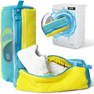 Anybar Shoe Washing Machine Bag 2 Pcs Reusable Laundry Shoe Bag 360 Deep Cleaning Sneaker Washing Machine Bag Fits All Shoe Types Microfiber Inside with Self-locking Zipper (Yellow)