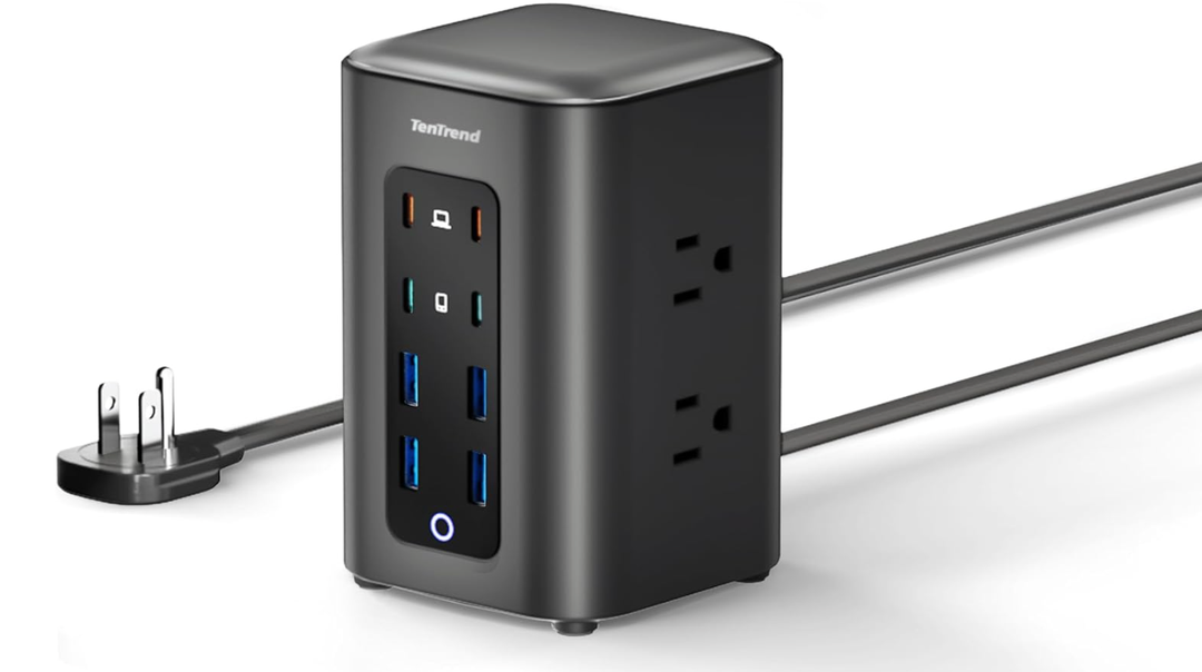 TenTrend Power Strip Tower (230W), 14-in-1 USB-C Charging Station Tower with 2000J Surge Protection, 5FT Extension Cord with 6 AC Outlets & 8 USB Ports for Home Office Dorm Essentials
