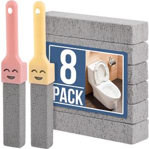 Navona 8 Pack Pumice Stone Scouring Sticks with 2 Universal Handles, Grey Pumice Stone Cleaner for Cleaning Toilets, Bathrooms, Kitchens, Spas and Pools