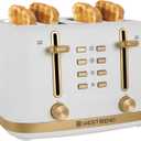 West Bend Timeless 4-Slice Toaster with 7 Browning Levels, Bagel/Waffle/Defrost Settings, High-Lift Lever, Anti-Jam, Easy-Clean Crumb Tray, 4-Slice, White/Gold