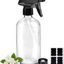 Worldgsb Glass Spray Bottles, 16oz Refillable Containers, Empty Boston Round Bottles with Labels & Adjustable Nozzle for Cleaning, Gardening, Aromatherapy, Pets, Plant, Hair -Clear (1 Pack)