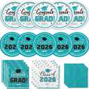 Graduation Teal Party Supplies Kit Graduation Dinner Plates Dessert Plates and Napkins for Congrats Grad Party Decorations, Serves 50