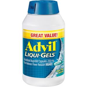 Advil Liqui-Gels Pain Reliever and Fever Reducer, Pain Medicine for Adults with Ibuprofen 200mg for Headache, Backache, Menstrual Pain and Joint Pain Relief - 200 Liquid Filled Capsules