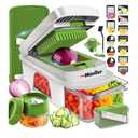 Mueller Pro-Series All-in-One, 12 Blade Mandoline Slicer for Kitchen, Food Chopper, Cucumber Slicer and Spiralizer, Cutter, Dicer, Grater, Gifts for Mom, Kitchen Essentials, White Sand/Green