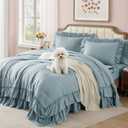 Full Comforter Set Dusty Blue, Ruffle Shabby Chic Bedding Set Farmhouse 7 Pieces, All Season Fluffy Bed in a Bag with Sheets, Pillowcases & Shams