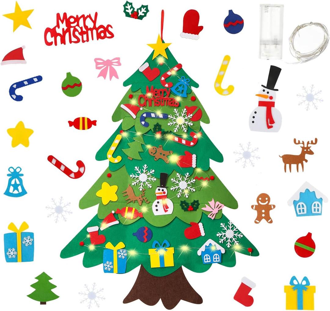 LIYROIUB DIY Felt Christmas Tree for Kids Toddlers with 32 pcs Detachable Ornaments Door Wall Hanging Xmas Gifts New Year Christmas Decorations