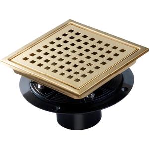 SaniteModar Shower Drain, 6 inch Shower Floor Square Drain with Flange, Removeable Grid Panel SUS 304 Stainless Steel Square Shower Drain, Brushed Gold