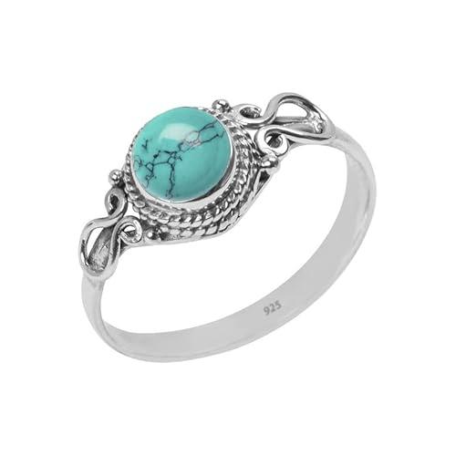 Turquoise Stone Ring, Handmade 925 Sterling Silver Rings for Women Girls, Natural Gemstone Ring US size 7 Solitaire Ring, Round Stone Ring, Minimalist Birthstone Gift Jewelry for her