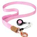 Lanyards for Keys for Women Neck Keychains Cute Pink Lanyard with Retractable Badge Reel Long Key Chain Strap Girls Key Lanyard