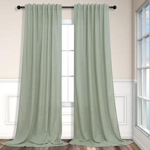 Sage Green Curtains 84 Inch Length for Living Room 2 Panels Back Tab Rod Pocket Drapes Light Filtering Sheer Linen Cotton Textured Light Green Curtain for Bedroom Rustic Boho Farmhouse Decor 7 FT Long