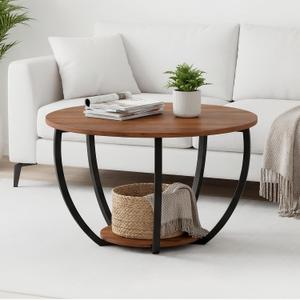 HOMERECOMMEND Round Coffee Table,23"Circle Coffee Table With Storage,Walnut | 2-Tier Coffee Tables for Living Room,Small Coffee Table,Center Table,Sofa Table for Home Office,Coffee Table Circle, 23.0Lx23.0W x 17.0H
