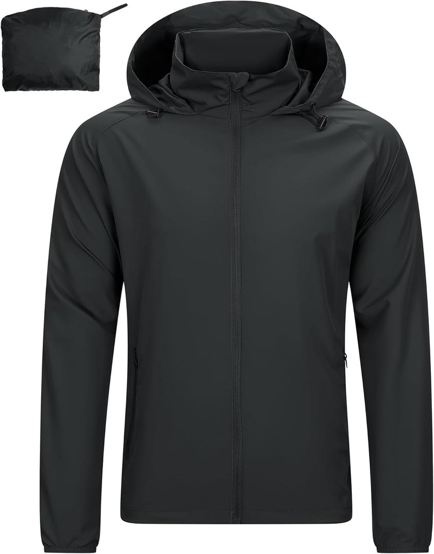 33,000ft Men's Rain Jacket Waterproof Lightweight Raincoat Packable Rain Shell Windbreaker with Hood for Golf Hiking Travel (X-Large, Black)