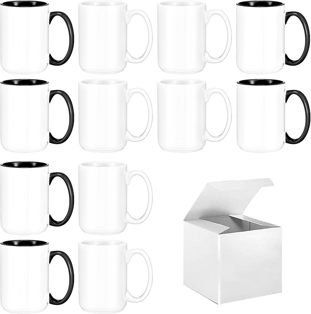 TANGLONG Sublimation Mugs 15 oz Set of 8Bulk Coffee Mugs with Box Sublimation Blanks Tazas Para Sublimar Coffee Cups 4 White and 4 Black