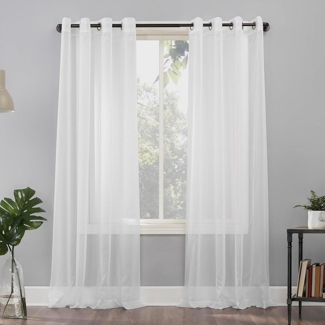 No. 918 Emily Sheer Voile Grommet Curtain Panel, 59" x 95", White