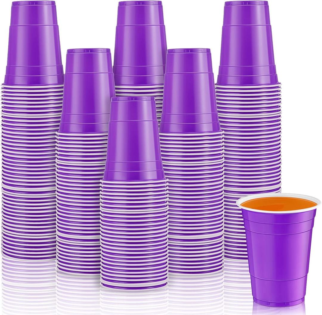 Lounsweer 100 Pcs 16 oz Disposable Party Cups Plastic Heavy Duty Drinking Water Cups for Graduation Baby Shower Wedding BBQ Birthday Picnic Party Supplies (Purple)