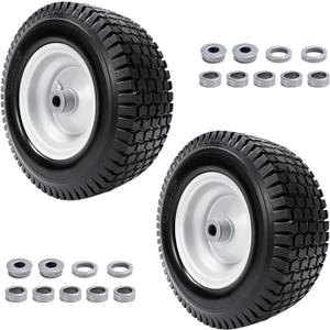 (2-Pack) 13x5.00-6 Flat Free Lawn Mower Tire and Wheel - Compatible for 13 x 5 x 6 Riding Lawn Mower Tires and Wheel With 3" Centered Hub and 3/4" & 5/8" Bearings