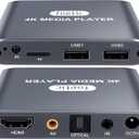 4K HD Digital Media Player, TV MP4 Video Player for USB Drive/Micro SD Card, Digital Signage, Auto Playback, H.265/HEVC, Optical/HDMI/AV Output, Grey