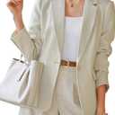 Arach&Cloz Womens Blazers for Business Casual 2026 Fashion Linen Blend Open Front Long Sleeve Suit Jackets Trendy Work Office Blazer with Pockets Dressy Summer Clothes for Women Beige S