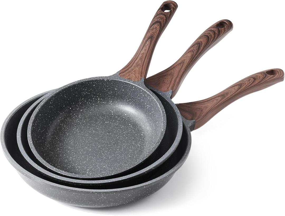 SENSARTE Nonstick Frying Pan Skillets, Swiss Granite Coating Omelette Pans, Healthy Cookware Chef's Pan, Free of Intentionally Added PFOA (8+9.5+11 Inch) (Gray)
