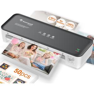 Bonsaii Laminator Machine, 9 Inch Laminators Machine with 50 Laminating Sheets, Laminator with Never Jam Technology for Doc/Posters/Photo, Simple Convenient for Home, Office and School - L418-C Grey