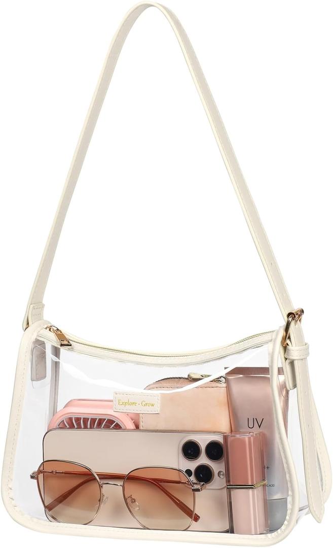 PACKISM Clear Shoulder Bag 9x6x3 - Clear Bag for Stadium Events for Women, Perfect for Sport Events Concert Game Day Daily (Attractive Creamy White)