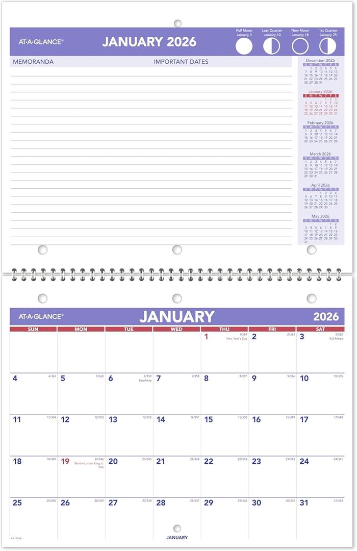 AT-A-GLANCE 2026 Wall Calendar, 8.5" x 11", Small, Unruled Blocks, Monthly (PM1702826)