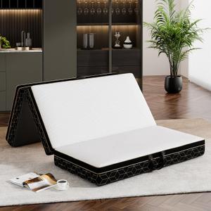 GEMBED Tri-Fold Memory Foam Mattress Full - 6 Inch Portable Folding Mattress with Handle & Washable Cover, Floor Bed with Non-Slip Base, Space-Saving for Room, Travel, Guest Bed, RV, 73"x52"x6"