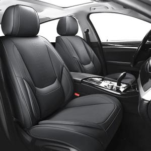 Chezope Car Seat Covers Full Set, Black Leather Seat Covers, Breathable Front and Back Car Seat Protectors, Wear-Resistant Seat Covers Universal Fit for Most Cars SUV Truck (Black-Solid, Full Set)