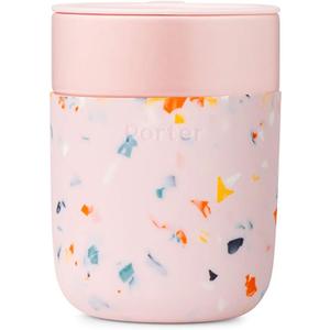 W&P Porter Ceramic Mug w/ Protective Silicone Sleeve, Terrazzo Blush 12 Ounces | On-the-Go | Reusable Cup for Coffee or Tea | Portable | Dishwasher Safe