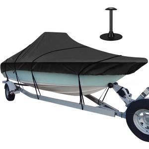 iCOVER Center Console Boat Cover, 600D Heavy Duty Marine Grade Waterproof Tear Resistant Boat Covers, Fits Boats 22'-24' Long Beam Width up to 116", Trailerable Boat Cover with Support Pole, Black
