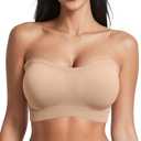 OEAK Strapless Bras for Women Wireless Bandeau Bra Non Slip Push Up Tube Top Seamless Bras Comfortable Padded Bralette Nude Medium