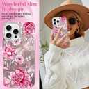 for iPhone 13 Pro Case Glitter, with Screen Protector, Cute Rose Floral Design with Diamond Bling Lens Frame Protection Slim Fit Shockproof Protective Phone Cover for Women Girls -Pink