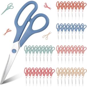 Lasnten 48 Pack Scissors Bulk 8" All Purpose Comfort-grip Handles Sharp Scissors for Office Home School Student Teacher Craft Sewing Fabric, 6 Colors(Morandi)