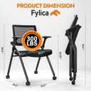 Foldable Office Chair with PU Wheels and Smooth Armrest-Ergonomic Mesh Bouncing Back, Stackable Conference Room Chair, Office Guest & Reception & Meeting Chair (Black), 20 Inches