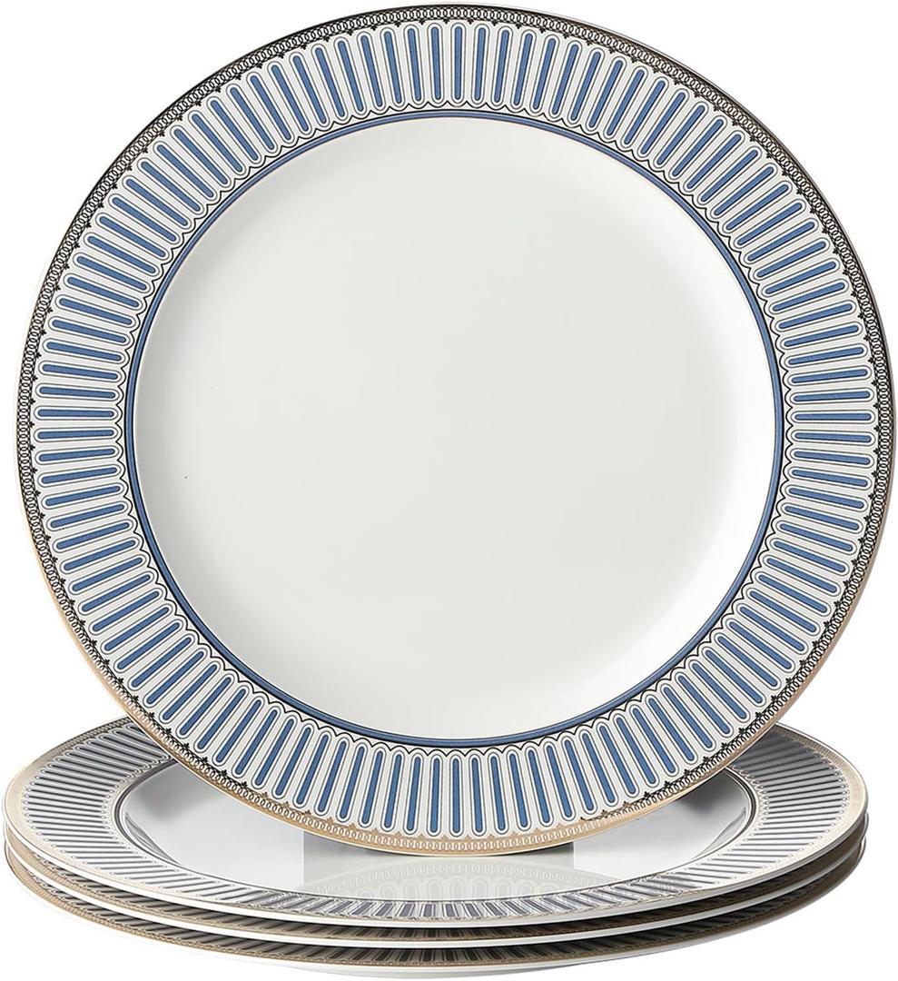 CwlwGO-10 Inch Bone China Salad Plates Sets of 4 Modern Elegant Round Dishes Dessert Plate Set Dinnerware Dish Serving Plates for Kitchen,Not Suitable for Microwave