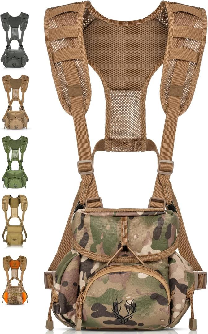 Binocular Harness Chest Pack - Lightweight Hunting Chest Rig with Rangefinder Pouch, MOLLE System Bino Harness for Bow Hunting, Tactical Chest Pack for Men, Veteran Owned Gear, MultiCam