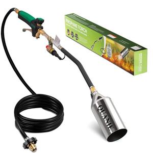 Propane Torch Burner Weed Torch High Output 2,400,000 BTU with 10FT Hose,Heavy Duty Blow Torch with Flame Control and Turbo Trigger Push Button Igniter,Flamethrower for Garden Wood Ice Snow Road(Green