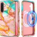 Casetego for Galaxy A17 5G Case,Compatible with MagSafe,[Military Grade Drop Test] Full Body Protection Slim Shockproof Rugged Marble Women Case for Samsung Galaxy A17 5G 6.7 inch,Celeste/Pink