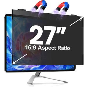 Magnetic 27 Inch Privacy Screen for Computer Monitor, Fit Frameless Monitor 16:9 Widescreen, Anti Blue Light Filter, Anti-Glare Eye Protector Shield, Adhesive-Free, Easy Installation