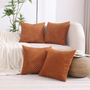 VAKADO Decorative Throw Pillow Covers Fall Couch 18x18 Set of 4 Boho Rust Rustic Corduroy Cushion Case Farmhouse Decor Square for Bed Home Living Room Sofa,Terracotta