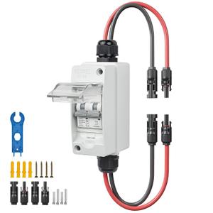 50A Solar Panel Disconnect Switch 400V DC/AC PV Disconnect Switch Outdoor Miniature Circuit Breaker IP65 for Solar PV Homes Battery (400V 50 Amp)