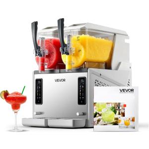 VEVOR Slushie Machine, 3L/100oz x 2 Tank Slushy Machine for Home, No Ice Needed Frozen Drink Maker, Margarita Maker with Self-Cleaning, for Frozen Margaritas, Frapps, Milkshake & More (Stainless steel color + beige)