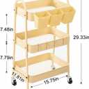 danpinera 3-Tier Rolling Cart, Utility Cart Mobile Metal Rolling Storage Cart with Lockable Wheels & Hanging Cups & Hooks for Kitchen, Bathroom, Office, Workshop, Yellow, Normal
