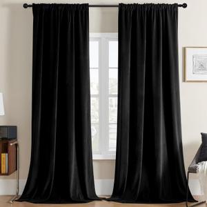 Joydeco Black Velvet Curtains 108 inch Length 2 Panels, Luxury Blackout Rod Pocket Thermal Insulated Window Curtains, Super Soft Room Darkening Drapes for Living Dining Room Bedroom,W62 x L108 inches